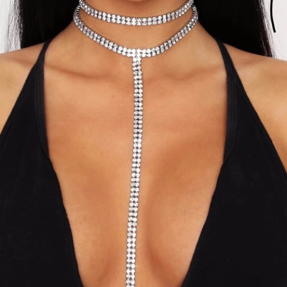 Jewelry - 3/$30 Double Long Silver Sparkling Choker Necklace